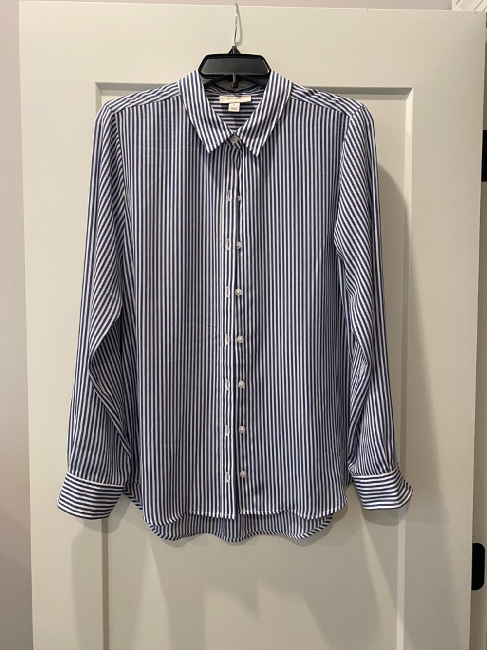 Women’s Navy and White Vertical Stripe  Shirt